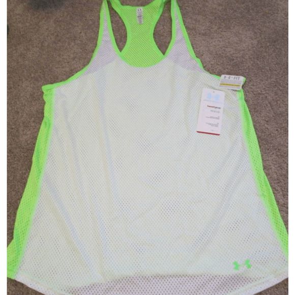 NEW Women's Medium UNDER ARMOUR Victory Pinney Tank Top White/Green 1236469 003 - Picture 1 of 4